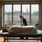 cabinet bien-être praticien et client sur une table de massage pour une séance d'acupuncture