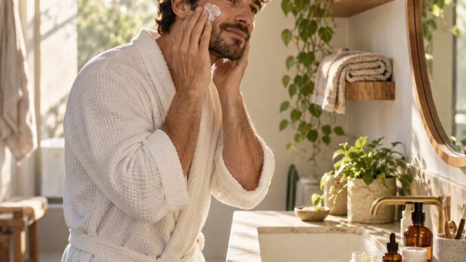 homme se fait un soin du visage